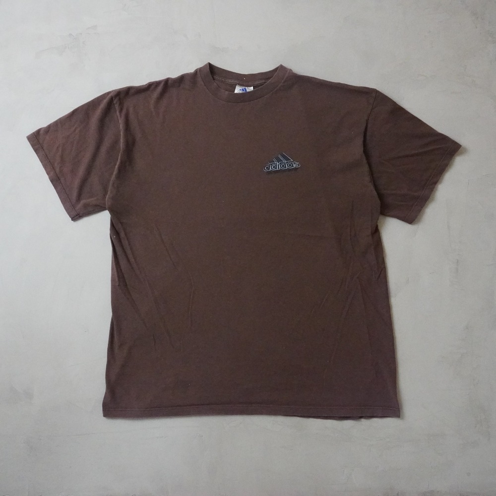 Vintage Adidas T-Shirt XL Mens 90s Brown 3 Stripe Mountain Logo USA Made Cotton